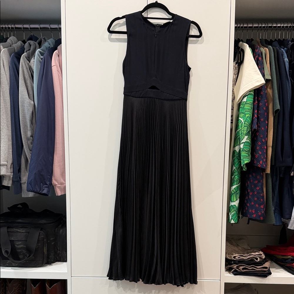 A.L.C. Black and Navy Sleeveless Pleated Maxi Dress